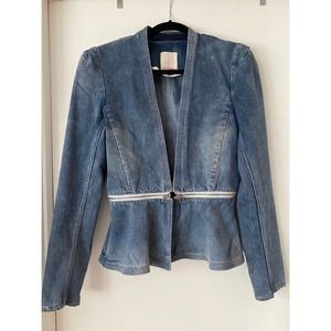 Rebecca Taylor Denim Zipper Peplum Blazer Size 8